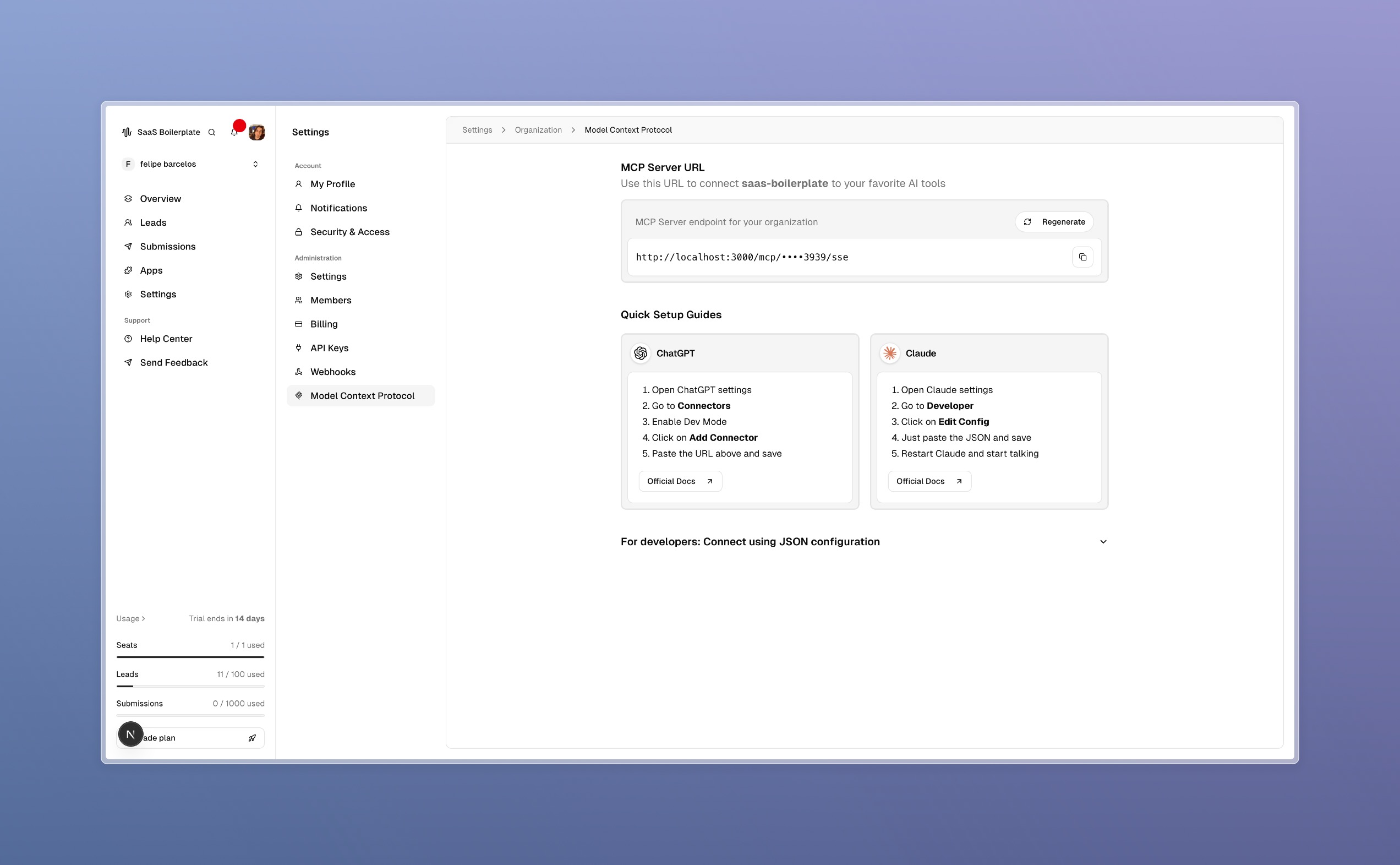 Built-in MCP Server: Connect ChatGPT & Claude to Your SaaS